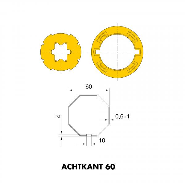 Adapter und Mitnehmer Achteckig 60x(0,6 bis 1) (Achtkant 60)